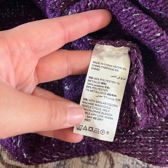 NWT Chicos Purple Sparkle Sequin Pullover Sweater Sz 0 / XS Casual Event - Picture 7 of 9